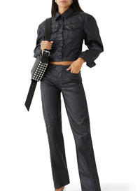 MIDNIGHT BLUE/BLACK // midnight blue waxed straight leg jeans