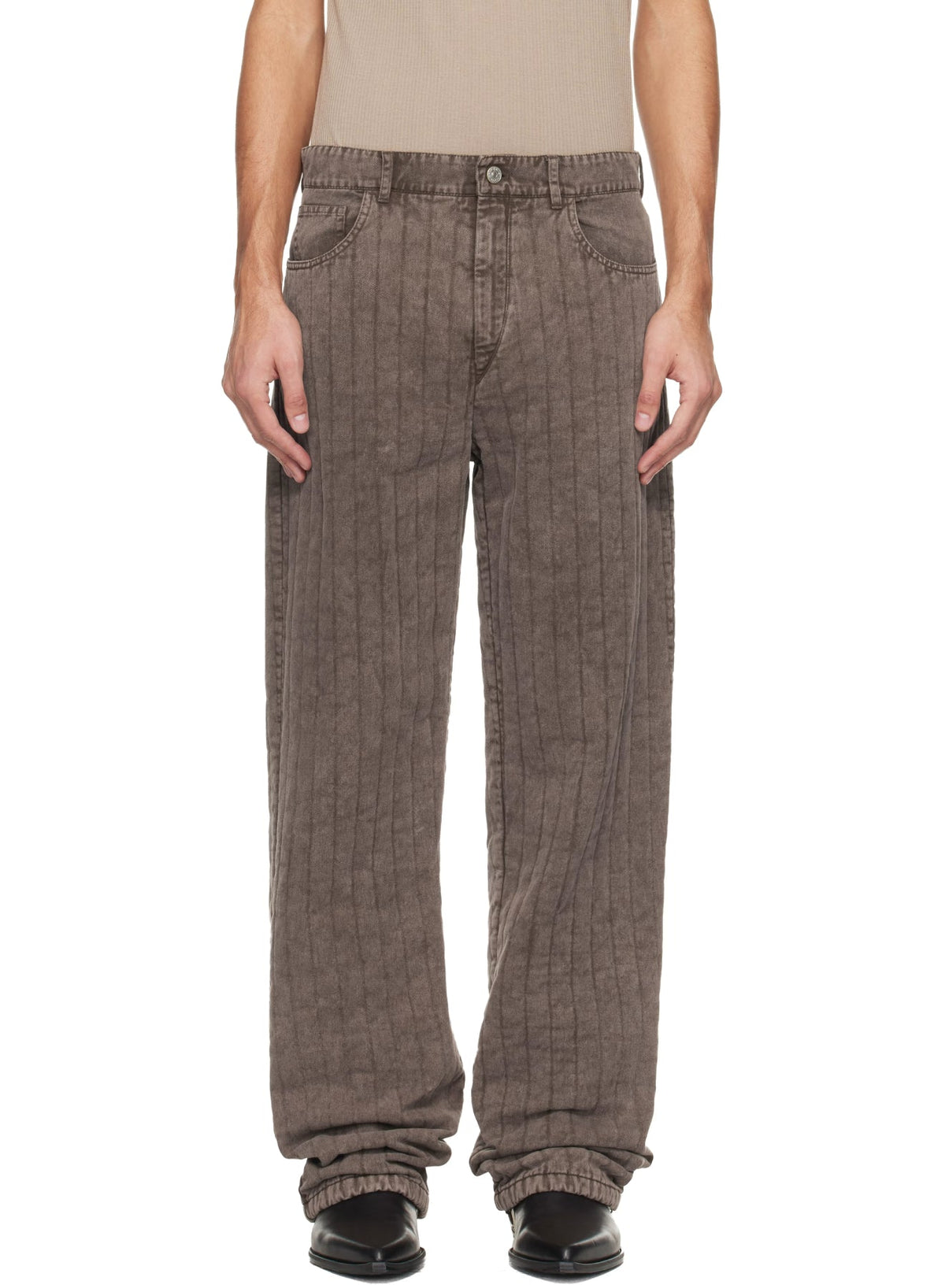ACID BROWN // brown straight quilted pants