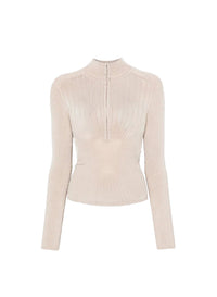 CEMENT // grey hook-and-eye ribbed top