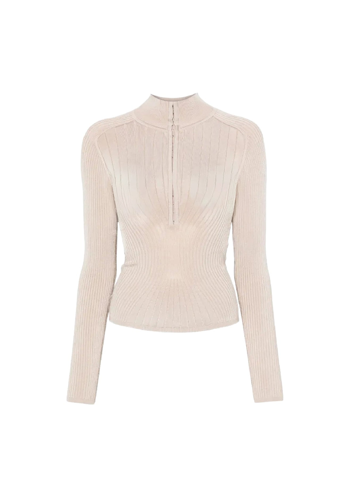 CEMENT // grey hook-and-eye ribbed top