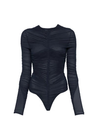 INK // navy ruched bodysuit
