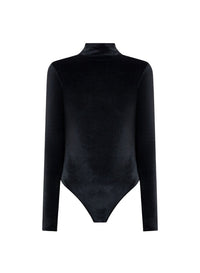 BLACK // black open-back velvet bodysuit