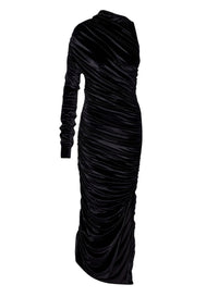 BLACK // black asymmetric rushed velvet dress