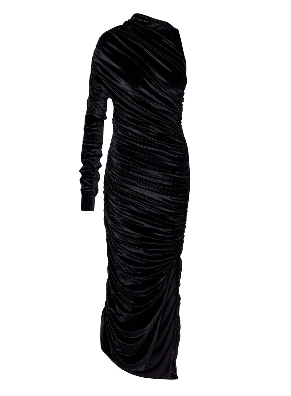 BLACK // black asymmetric rushed velvet dress