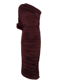 BURGUNDY // burgundy one-shoulder marabou dress