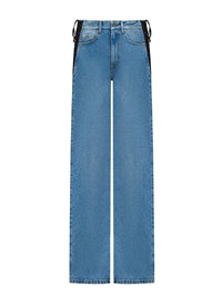 MEDIUM BLUE // blue laced-up straight leg jeans
