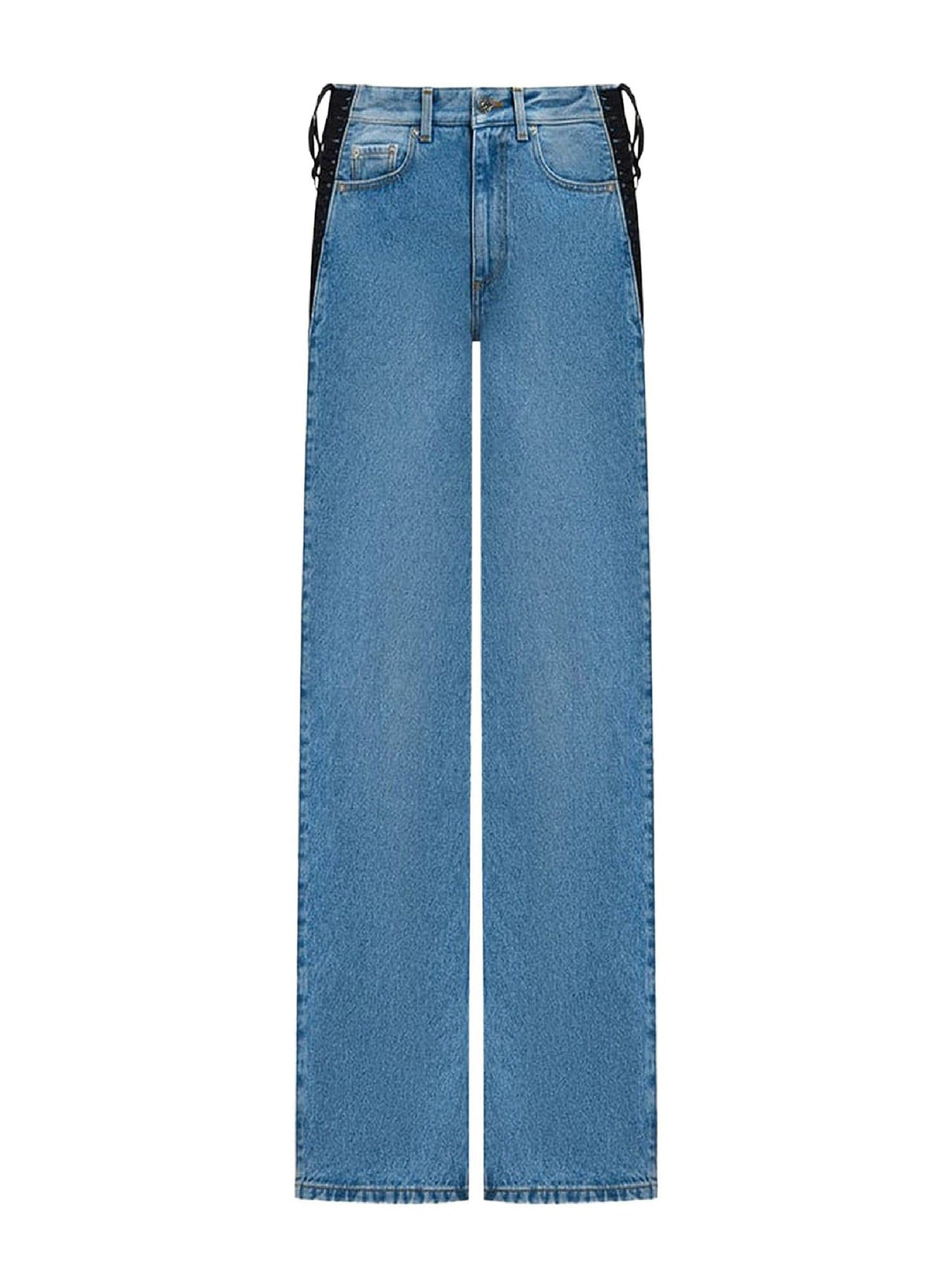 MEDIUM BLUE // blue laced-up straight leg jeans