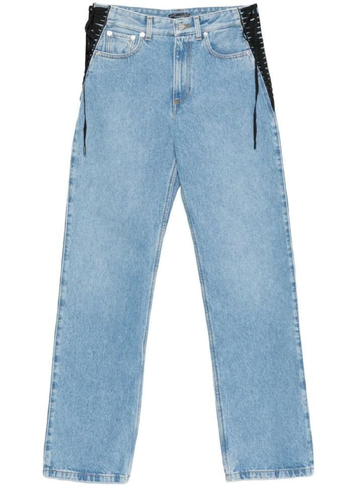 MEDIUM BLUE // blue laced-up straight leg jeans
