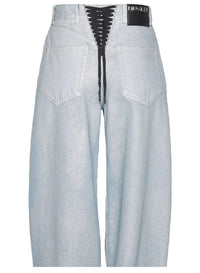 MEDIUM BLUE // blue laced-up wide-leg jeans