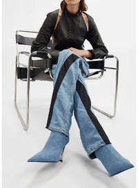 WASHED DENIM //  bi-color boned denim fang 95 ankle boots