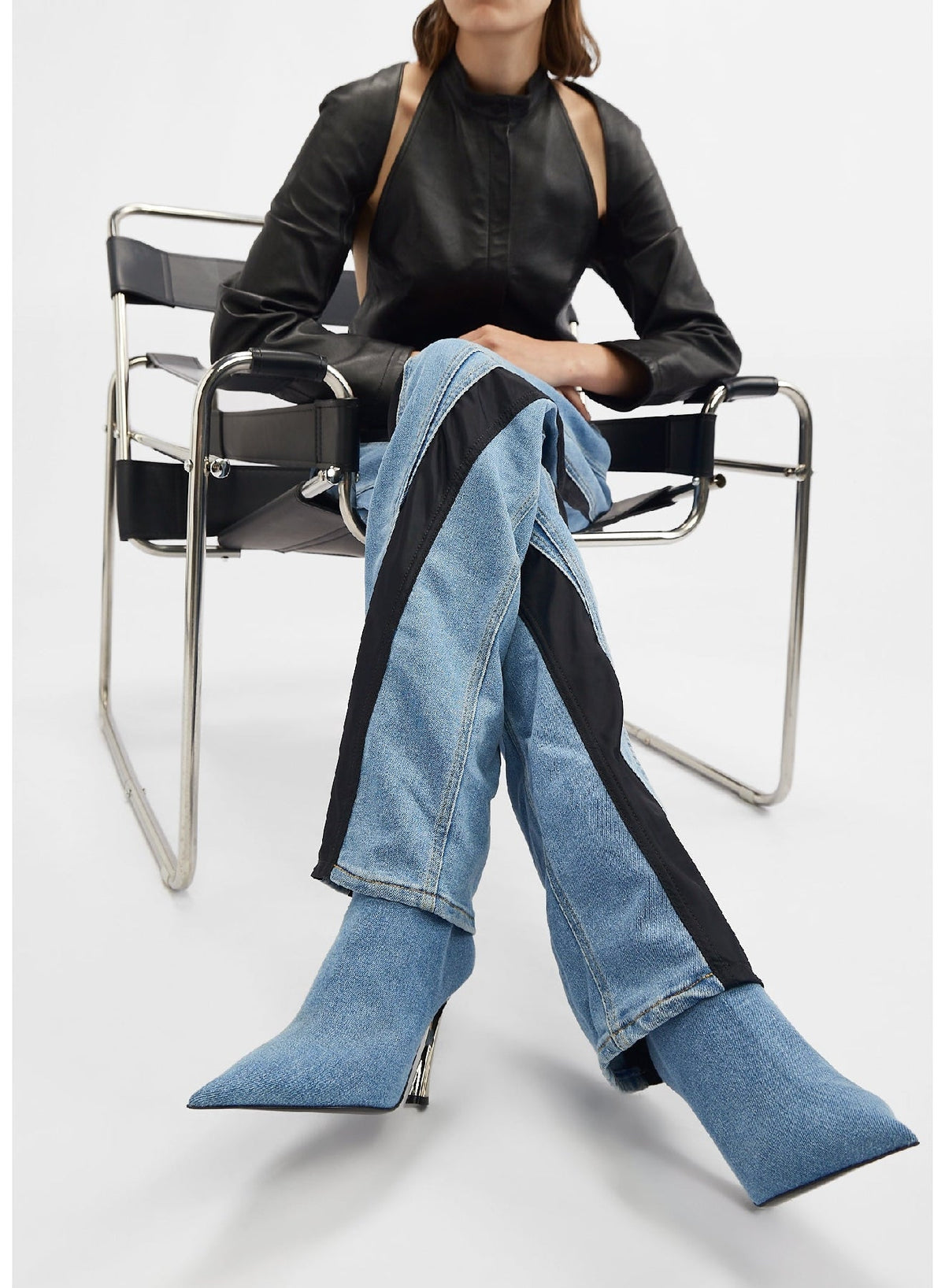 BLUE DENIM //  bi-color boned denim fang 95 ankle boots