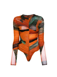ARCHIVE PRINT ORANGE // Archive print mesh bodysuit
