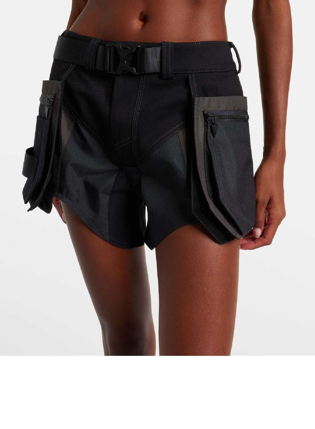 BLACK/BLACK // black technical fabric cargo shorts