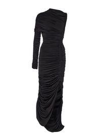 BLACK // black asymmetrical pierced ruched dress