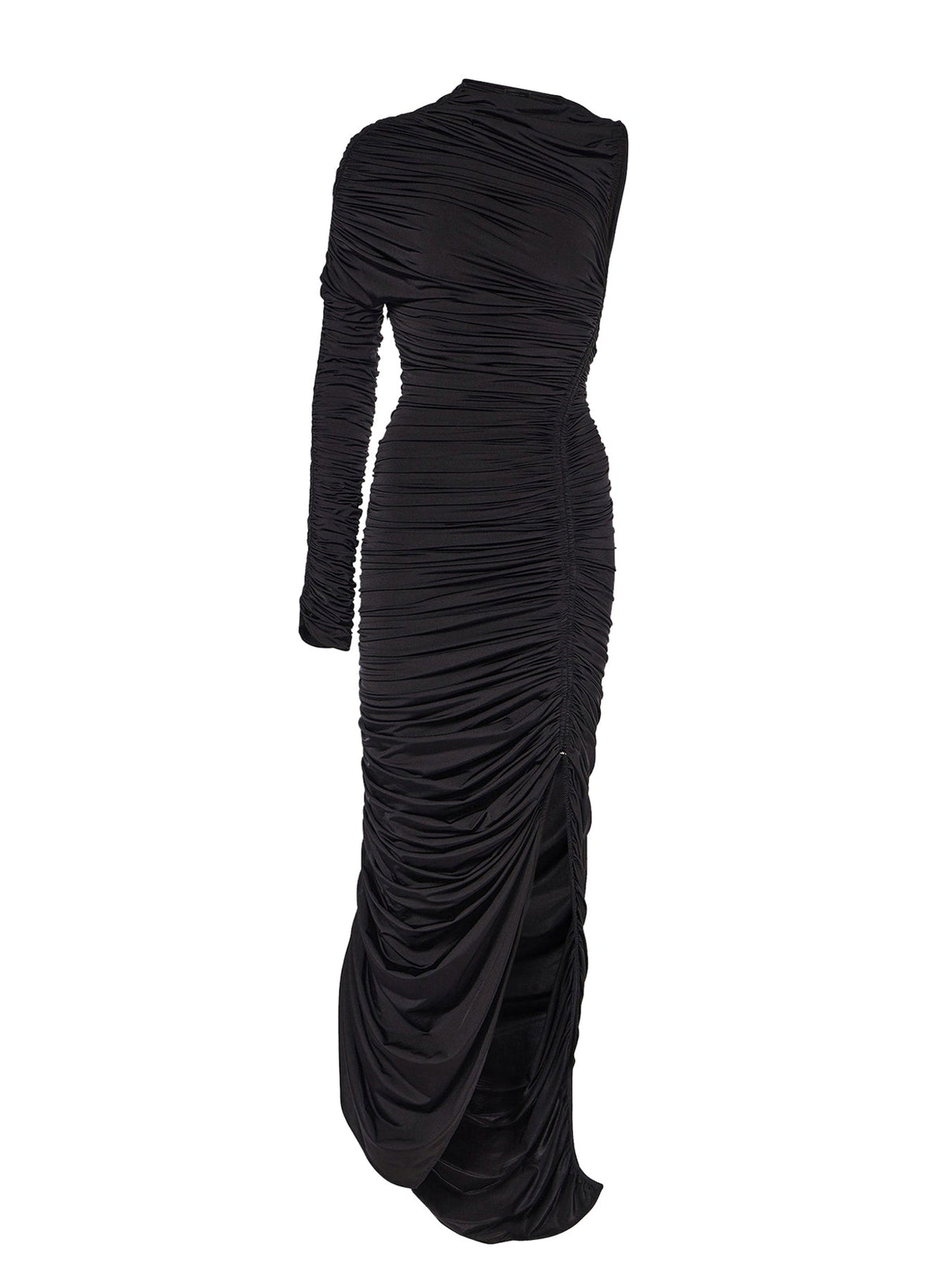 BLACK // black asymmetrical pierced ruched dress