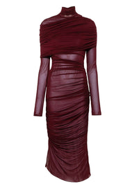 BLOOD RED // red sheer ruched dress