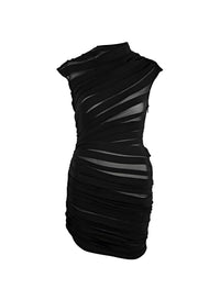 BLACK // black ruched sheer mini dress