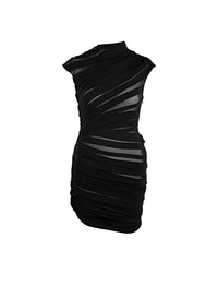 Robe mini froncée en tulle - Black