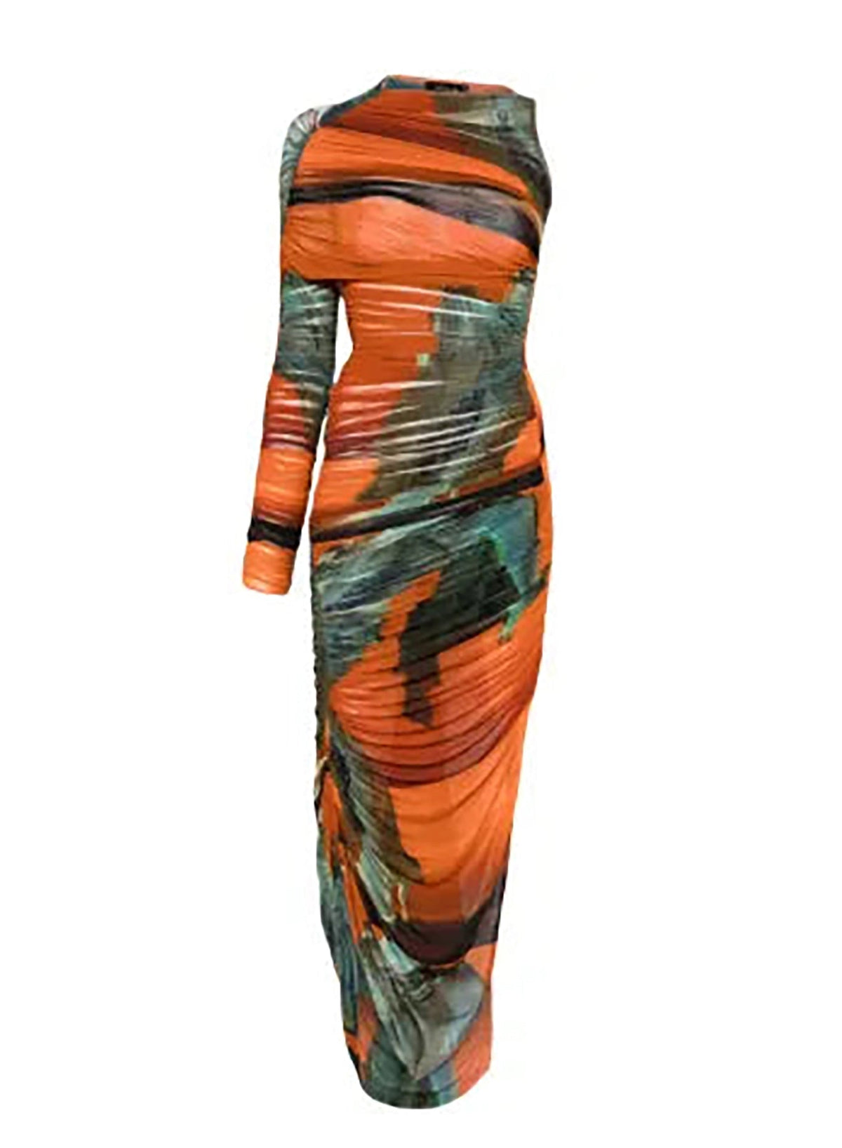 ARCHIVE PRINT ORANGE // Archive print asymmetrical mesh dress