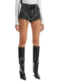 WASHED BLACK // washed black denim studded shorts