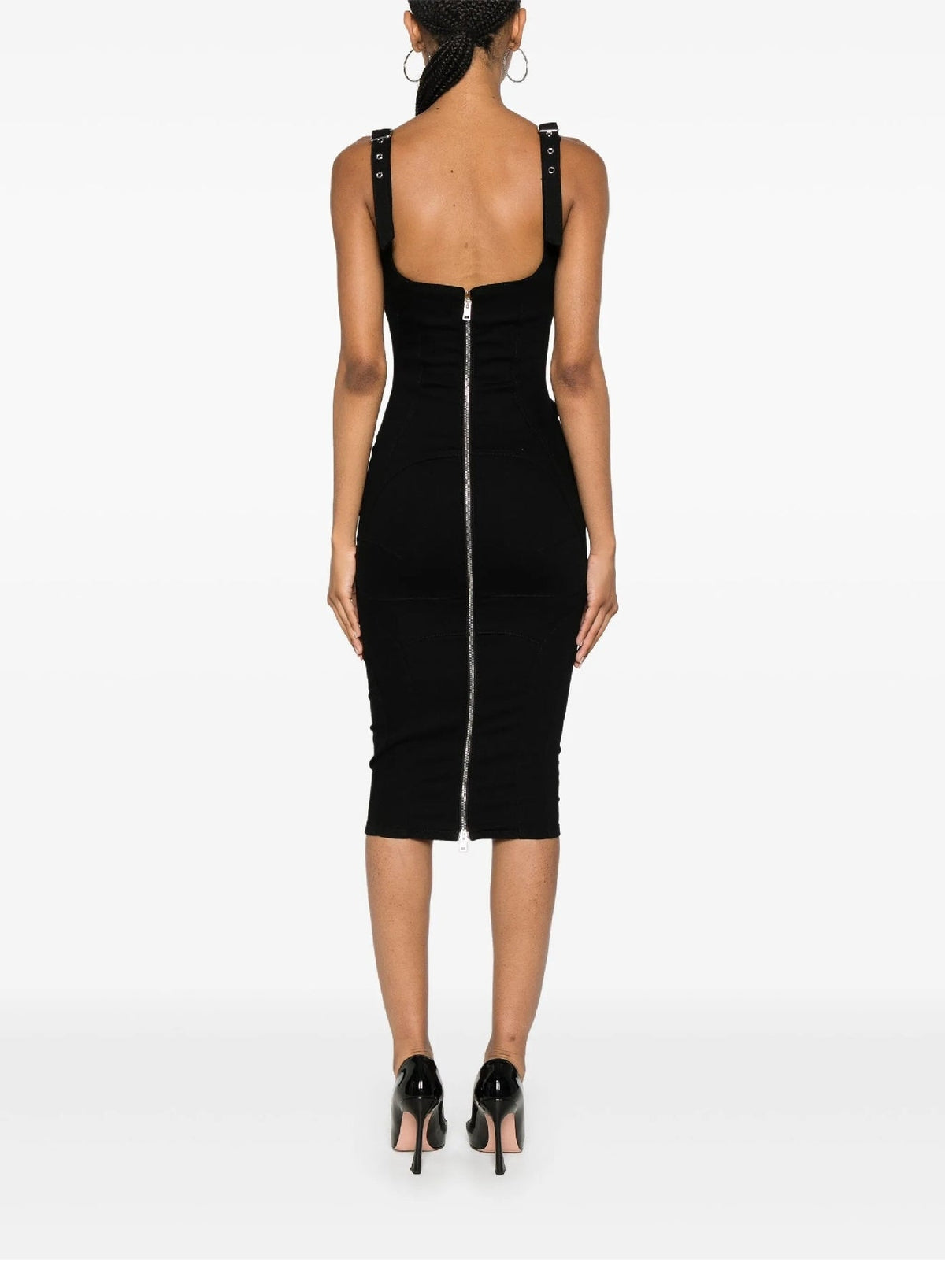 TOKYO BLUE / BLACK // bi-color buckled denim dress