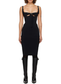BLACK // black buckled bustier dress