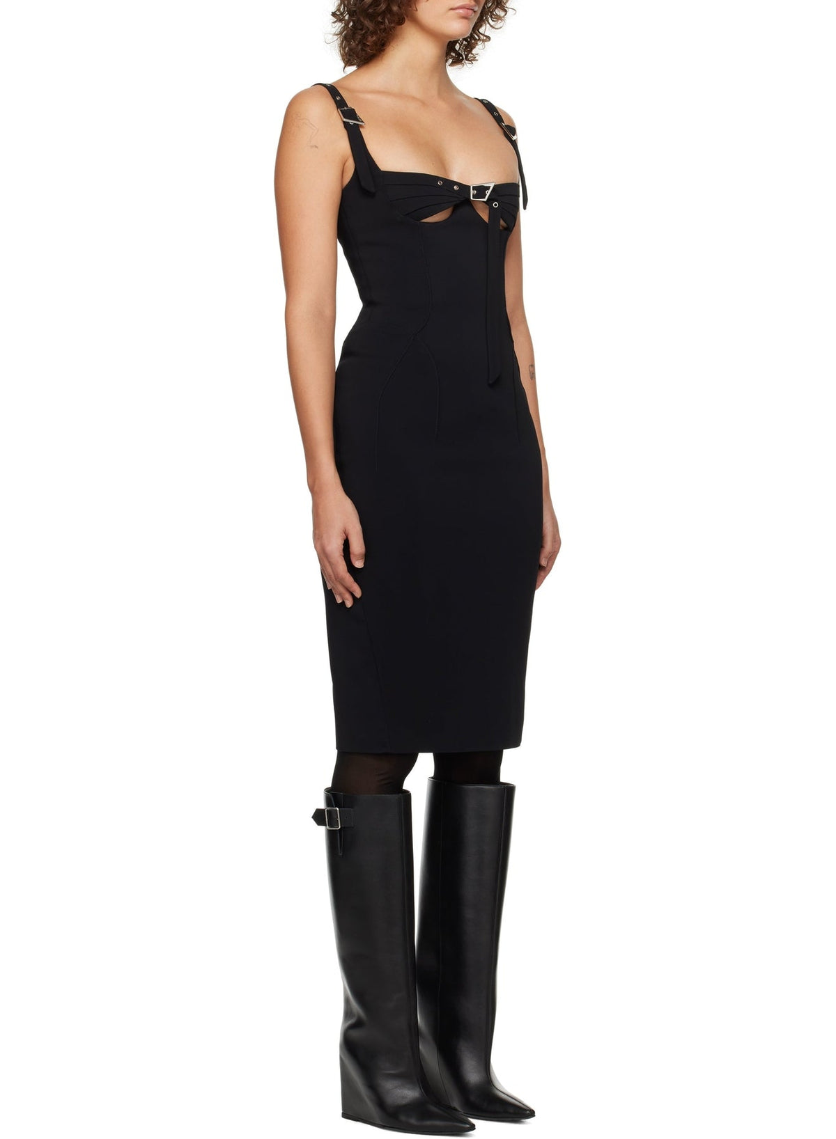 BLACK // black buckled bustier dress
