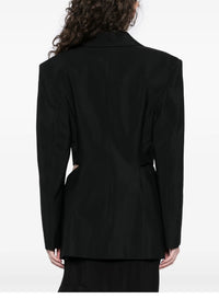 BLACK // black buckled tailored wool jacket