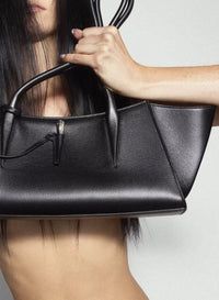 BLACK // black grained leather fang bag