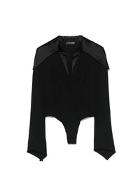 BLACK // black spiky satin collar bodysuit