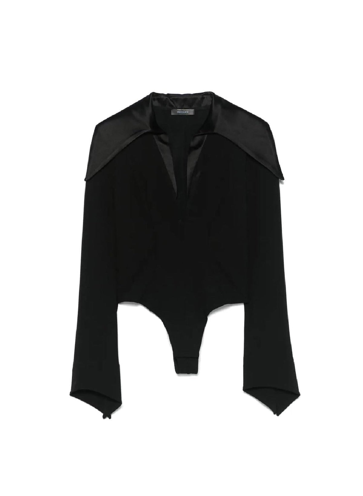 BLACK // black spiky satin collar bodysuit