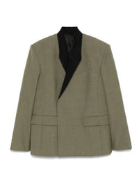 KAKI / BLACK // black contrasted collar khaki tailored jacket