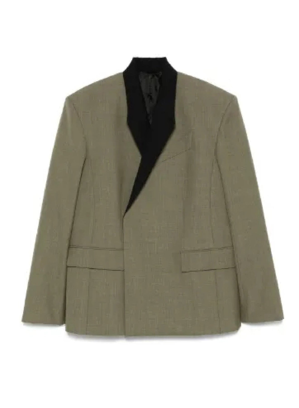 KAKI / BLACK // black contrasted collar khaki tailored jacket