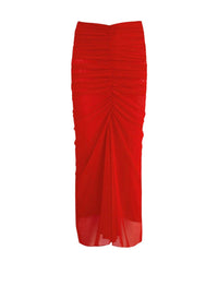 Gathered mesh skirt - Coquelicot