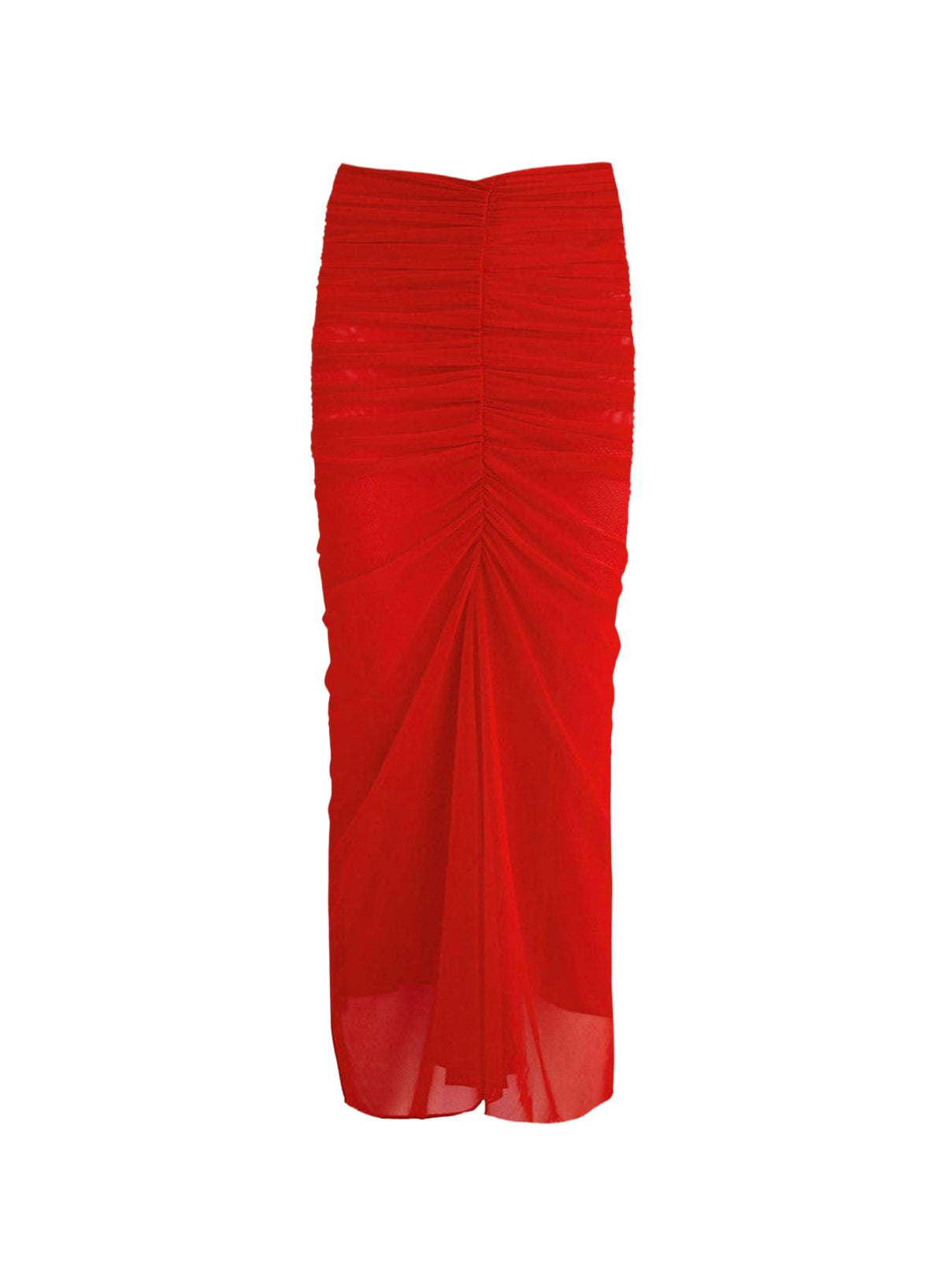 COQUELICOT // red ruched mesh skirt