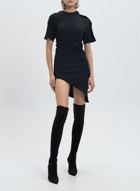 BLACK // black draped pierced day dress