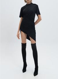 BLACK // black draped pierced day dress