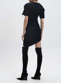 BLACK // black draped pierced day dress