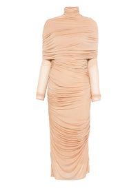 NUDE // nude sheer ruched dress