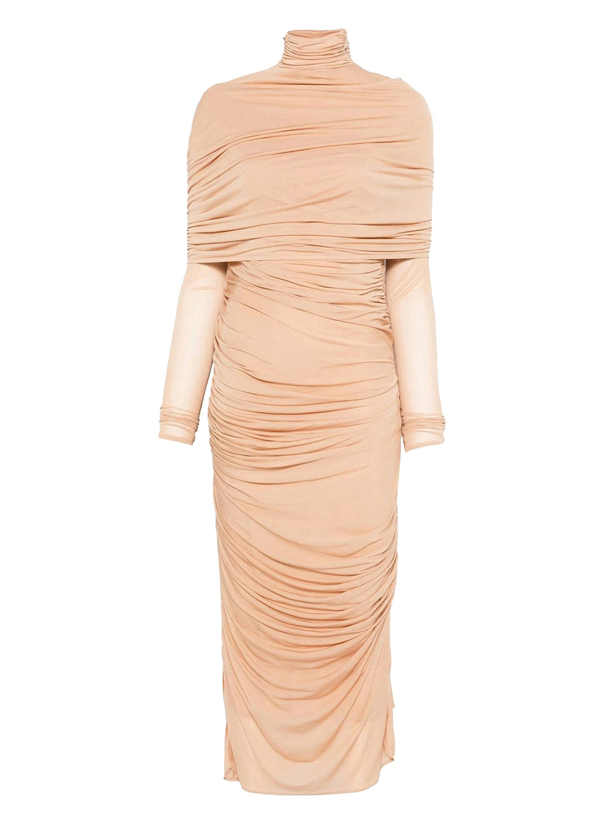 NUDE // nude sheer ruched dress