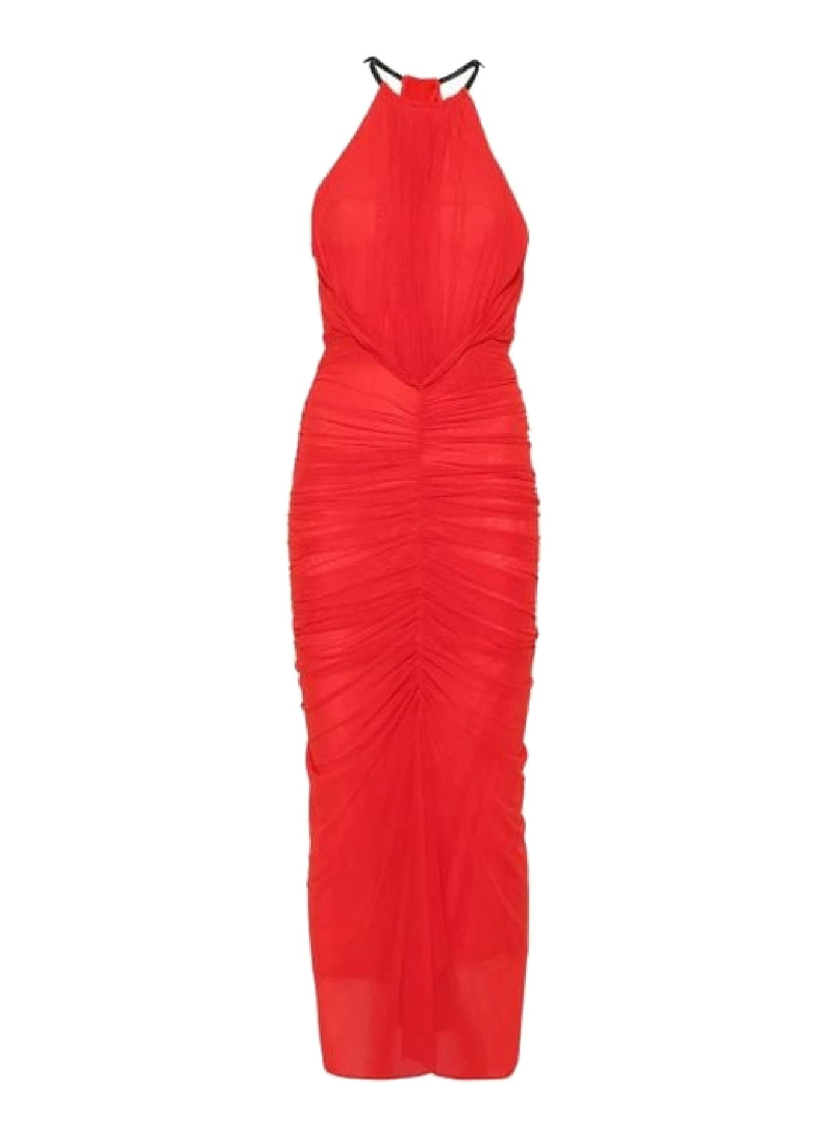 COQUELICOT // red ruched halter dress