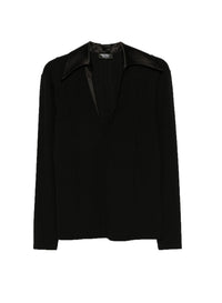 BLACK // black spiky satin collar top