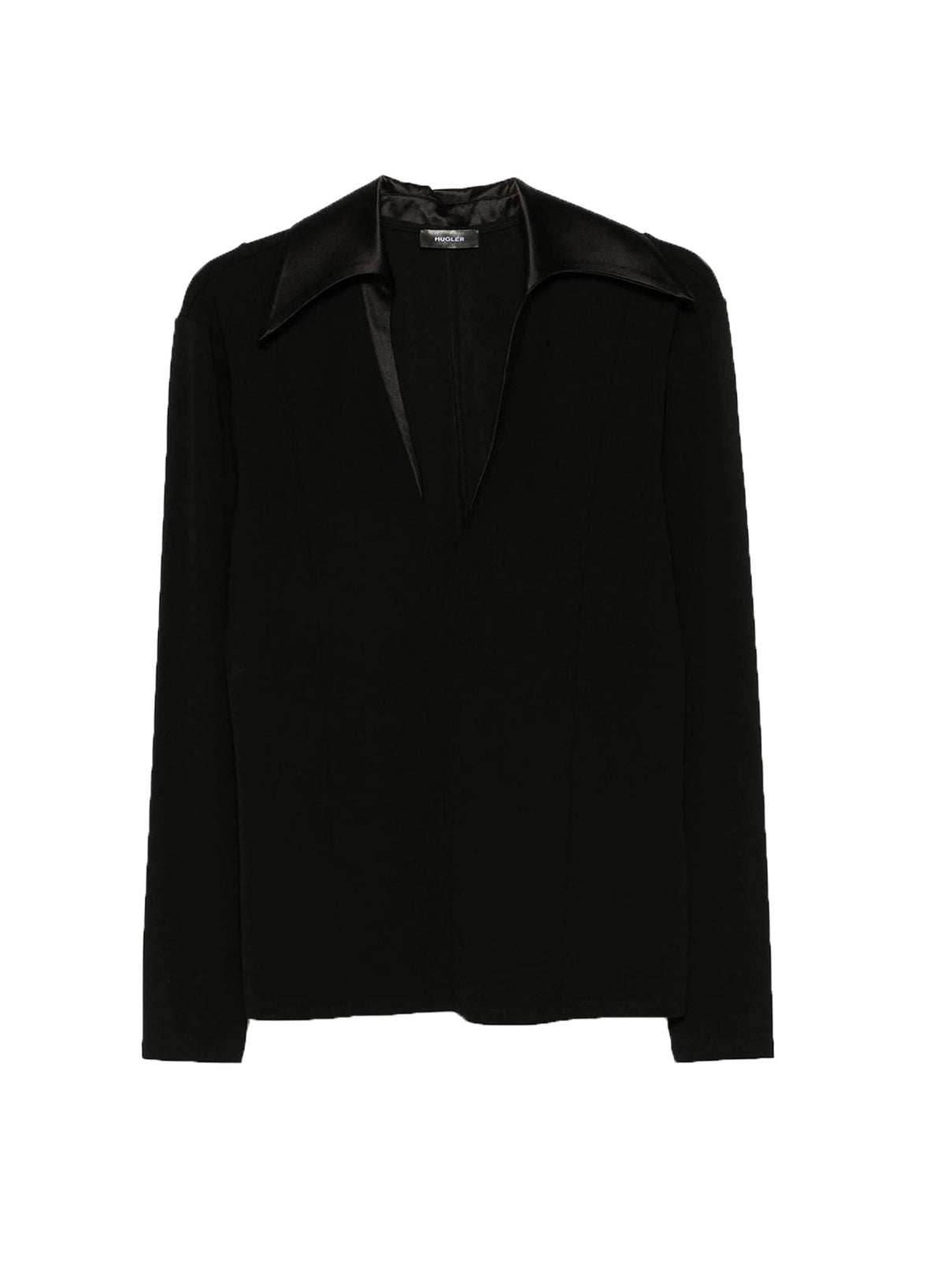 BLACK // black spiky satin collar top