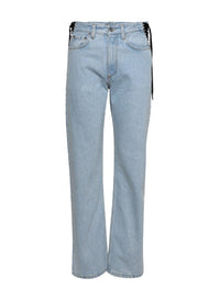 MEDIUM BLUE // blue laced-up straight leg jeans