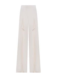 SNOW // white wide-leg slit buckled trousers