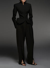 BLACK // black hook & eye sculptural jacket