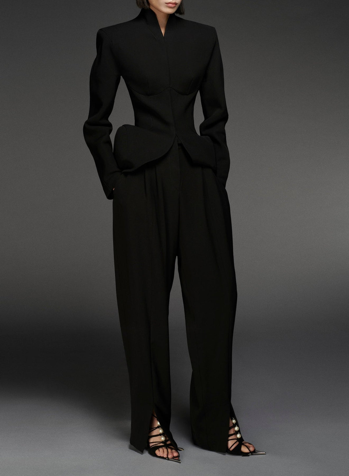 BLACK // black hook & eye sculptural jacket