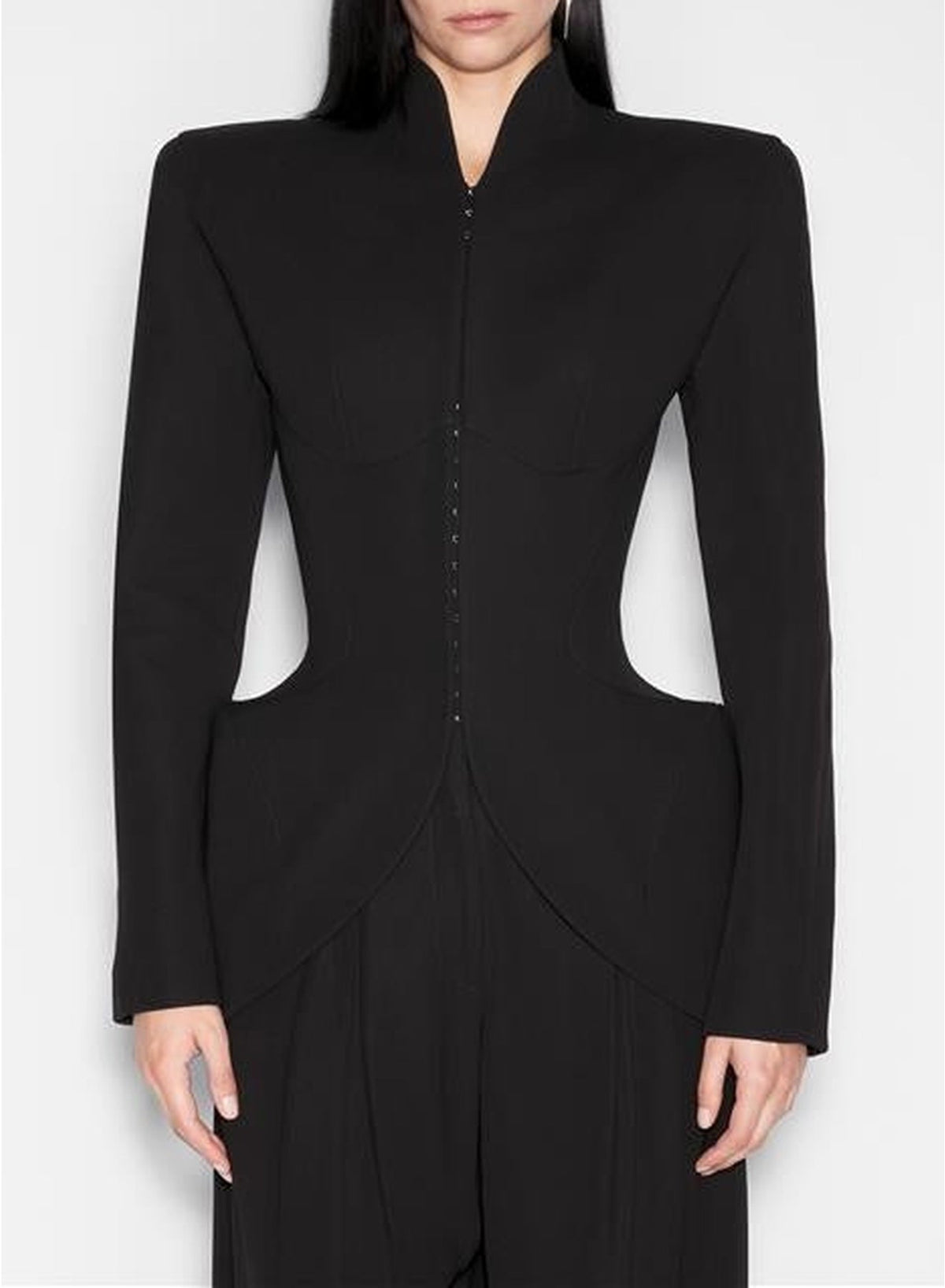 BLACK // black hook & eye sculptural jacket