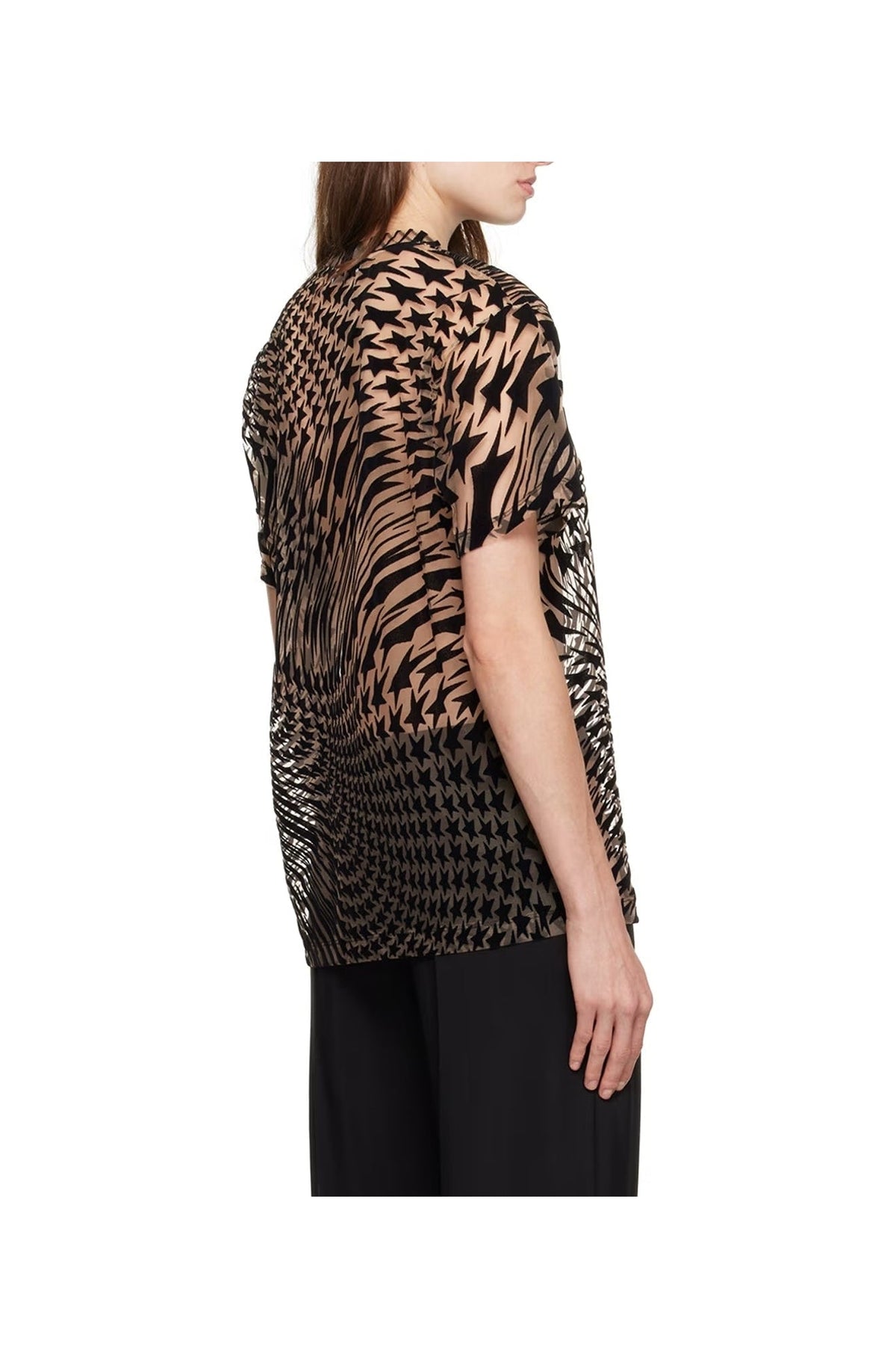 BLACK/NUDE01 // Flocked star mesh T-shirt