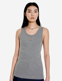 Baby Fox Ribbed Tank Top - Medium Grey Melange